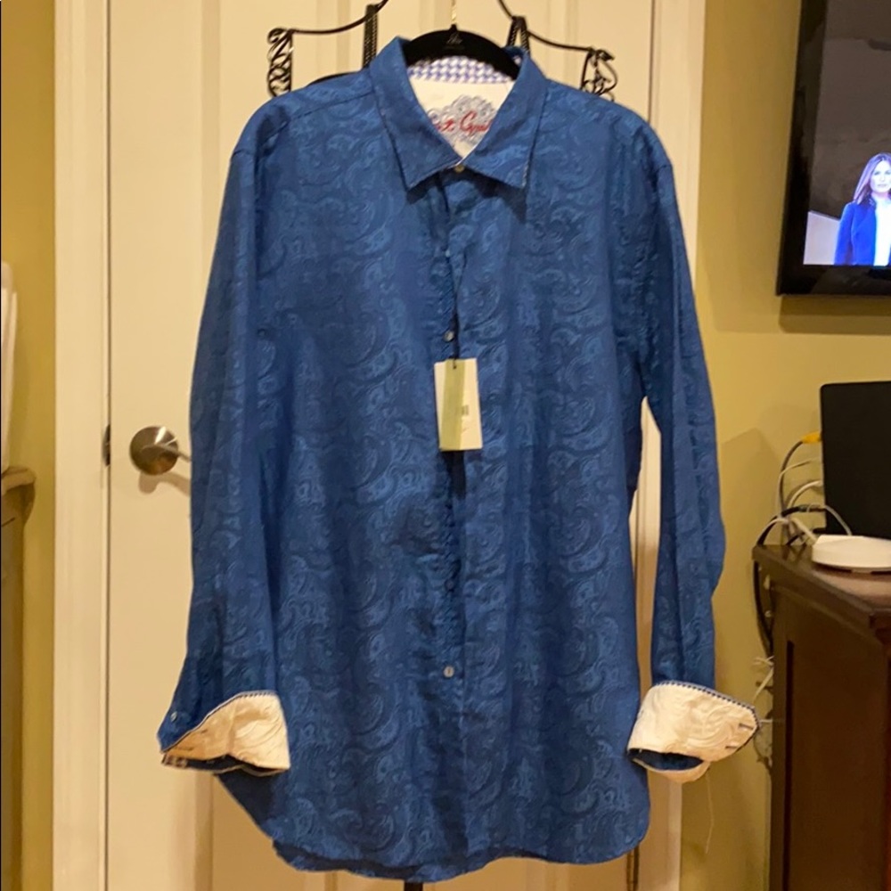Men’s Robert Graham Blue Paisley with cream cuffs